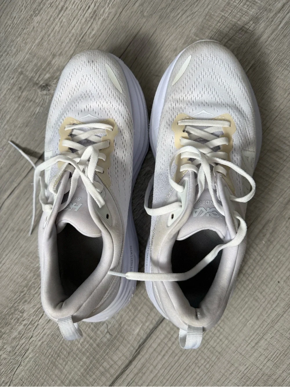 Hoka Women's White and Cream Athletic Running Shoes